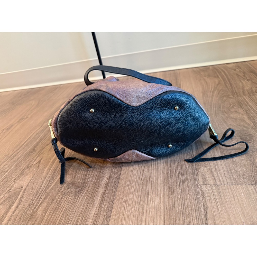 Aimee Kestenberg Snake Embossed Leather Hobo Bag Brown/Black Gold Tone A282317 - Picture 13 of 16